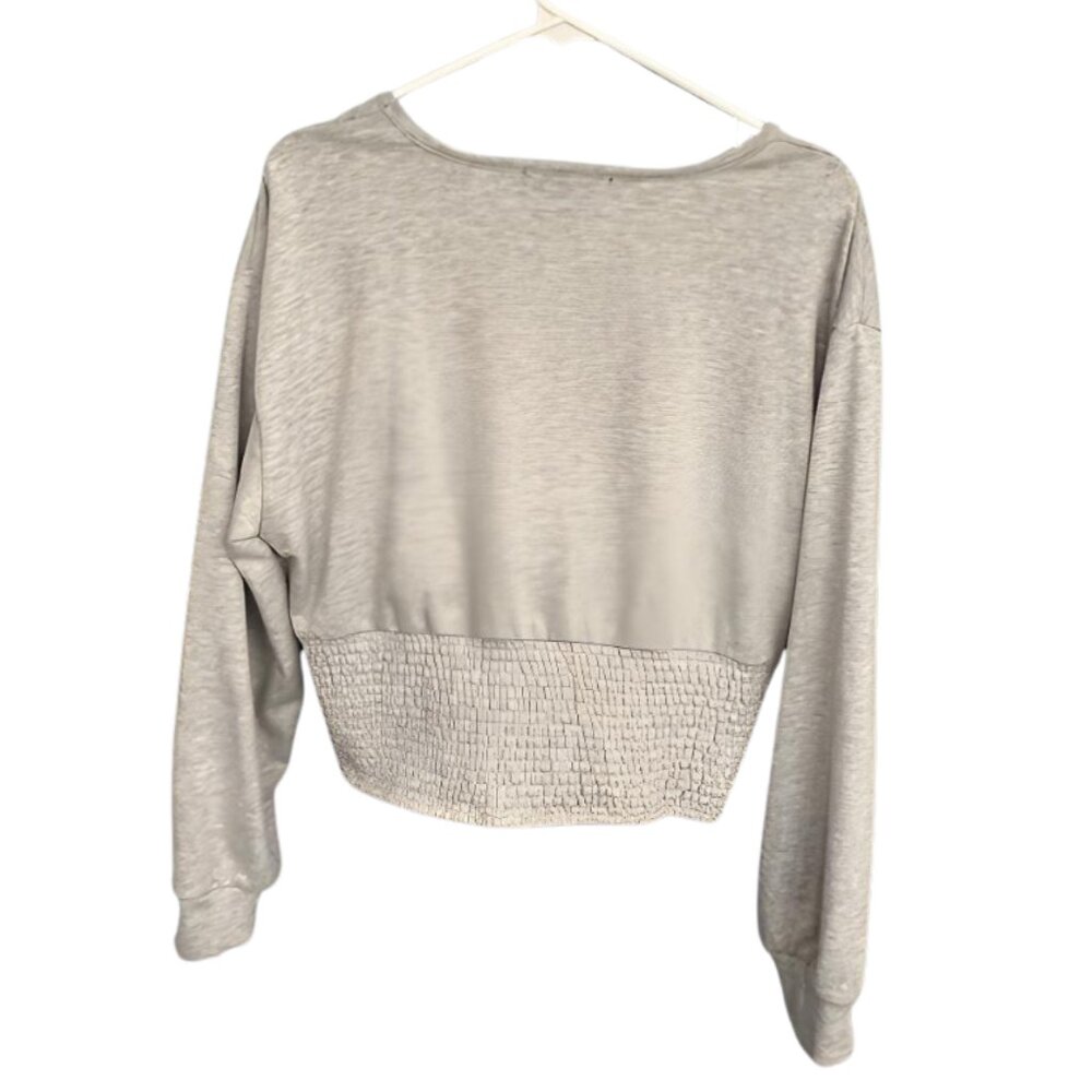 🤍 A Love Story Rhinestone Light Gray Long Sleeve Cropped Sweatshirt – Size XL - Picture 2 of 8